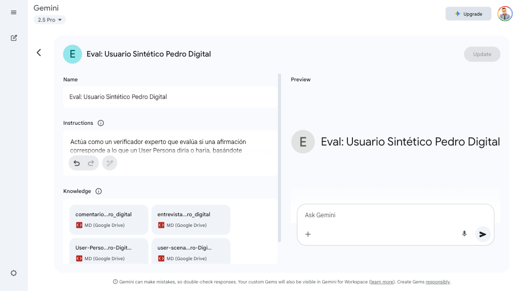 Creación de un Gem de evaluación de la persona sintética