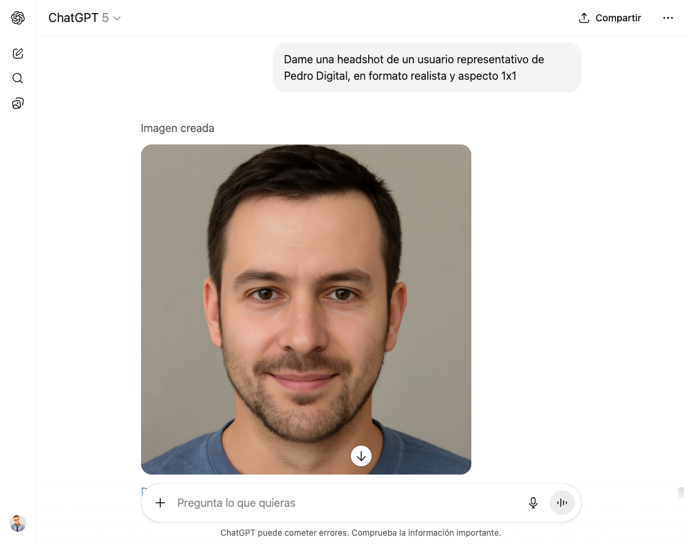 Creación de una imagen en ChatGPT para nuestra persona sintética